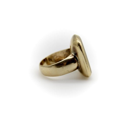 Bague Époque victorienne - Bague chevalière intaille blason cerf en or 14K et quartz 58 Facettes A2001E