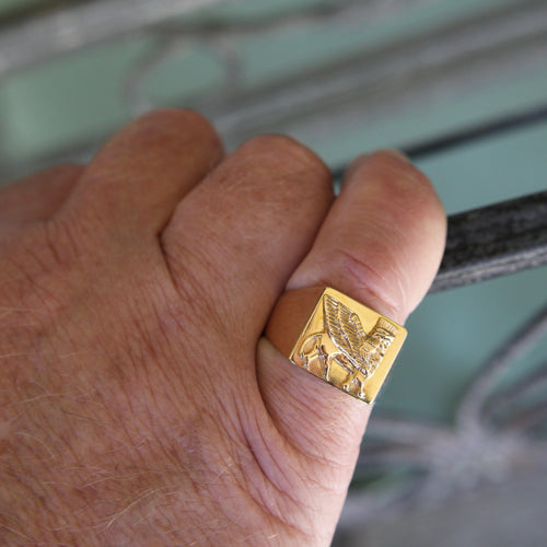 Bague 68 Chevalière vintage en or 18k Lamassu 58 Facettes A2001U