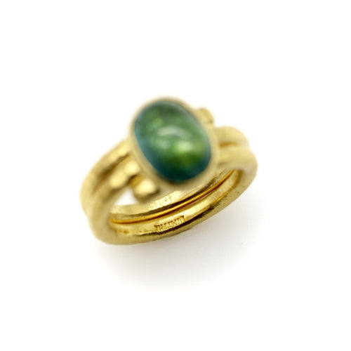 Bague Bague martelée à la main en or 22 carats avec tourmaline bleu-vert 58 Facettes A2002C