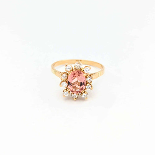 Bague 53 Bague marguerite en or jaune avec diamants et tourmaline rose 58 Facettes 30590