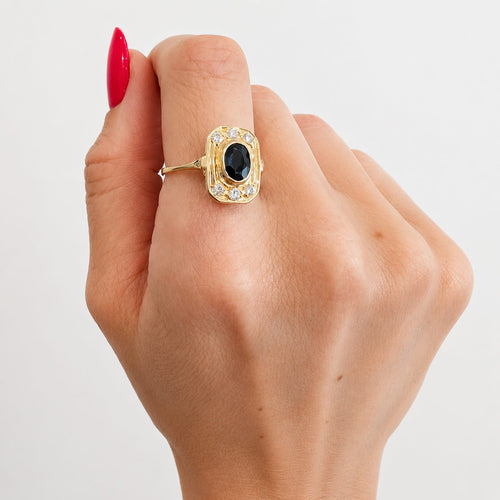 Bague 58 Bague Art déco en or jaune, saphir et diamants 58 Facettes 31192