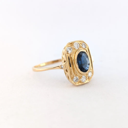 Bague 58 Bague Art déco en or jaune, saphir et diamants 58 Facettes 31192