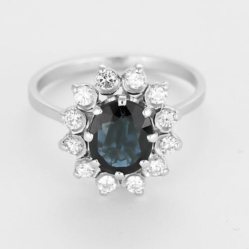 Bague 52.5 Bague marguerite en or blanc 18K, saphir 1,10 ct et diamants 58 Facettes DIE1840