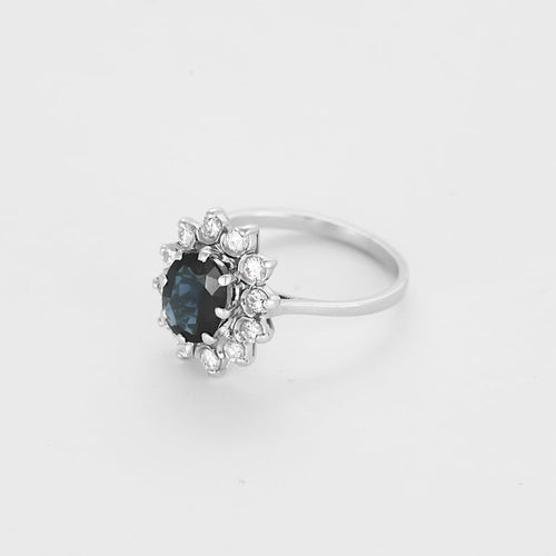 Bague 52.5 Bague marguerite en or blanc 18K, saphir 1,10 ct et diamants 58 Facettes DIE1840