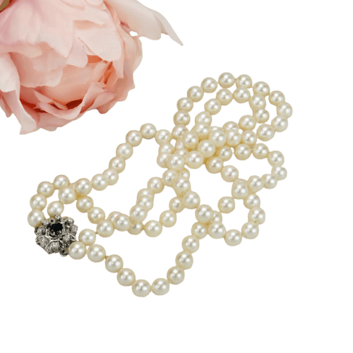 Collier Perlenkette - Collier 2 rangs en or blanc, diamants et saphir 58 Facettes 2029