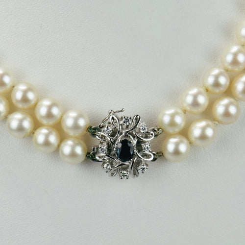 Collier Perlenkette - Collier 2 rangs en or blanc, diamants et saphir 58 Facettes 2029