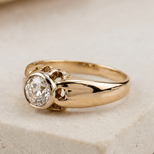 Bague 47 Bague Belcher édouardienne en or rose 14 carats et diamant 58 Facettes 2466