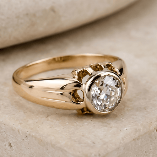 Bague 47 Bague Belcher édouardienne en or rose 14 carats et diamant 58 Facettes 2466