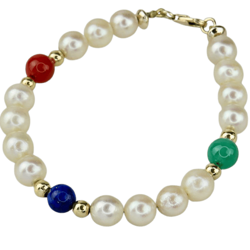 Bracelet Armband en perles, or 14 carats et pierres fines 58 Facettes 2306