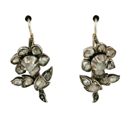 Boucles d'oreilles Boucles d’oreilles pendantes géorgiennes en or 14 carats et diamants roses 58 Facettes 180