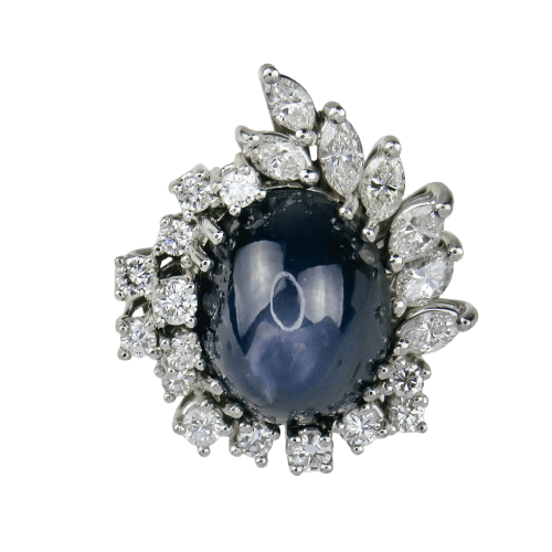 Bague 53.5 Bague en or blanc avec saphir et diamants 58 Facettes 1864