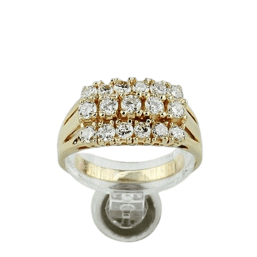 Bague 56 Bague cocktail en or jaune 750 pavée de trois rangées de diamants 58 Facettes 1828