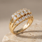 Bague 56 Bague cocktail en or jaune 750 pavée de trois rangées de diamants 58 Facettes 1828
