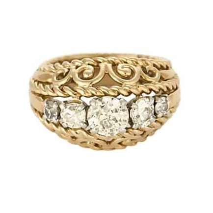 Bague 50 Bague dôme ajourée en or jaune et gris 18K, diamants 58 Facettes CHAL0552