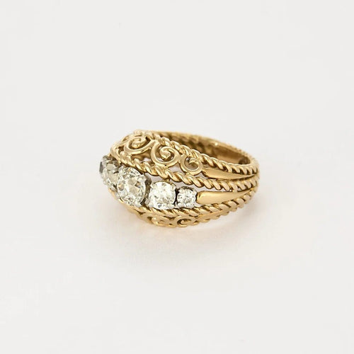 Bague 50 Bague dôme ajourée en or jaune et gris 18K, diamants 58 Facettes CHAL0552