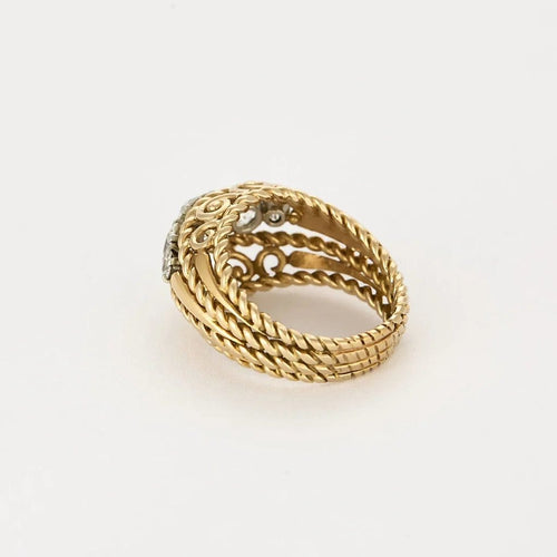 Bague 50 Bague dôme ajourée en or jaune et gris 18K, diamants 58 Facettes CHAL0552