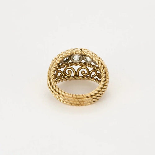 Bague 50 Bague dôme ajourée en or jaune et gris 18K, diamants 58 Facettes CHAL0552