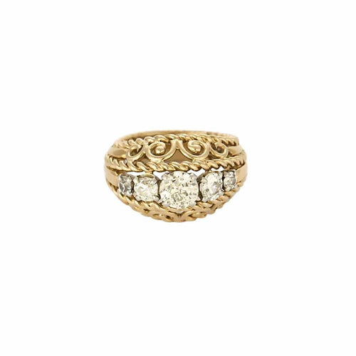 Bague 50 Bague dôme ajourée en or jaune et gris 18K, diamants 58 Facettes CHAL0552