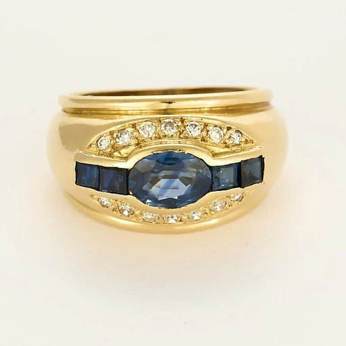 Bague 50 Bague jonc en or jaune 18K avec saphir 0,90 ct et diamants 58 Facettes REU1222