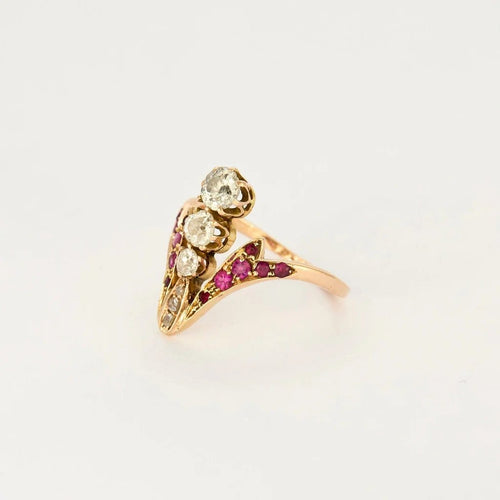 Bague 51 Bague aigrette en or jaune 14K avec diamants et rubis 58 Facettes LAV1715