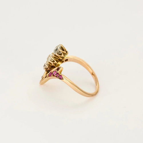 Bague 51 Bague aigrette en or jaune 14K avec diamants et rubis 58 Facettes LAV1715