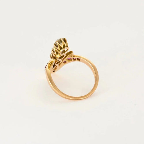 Bague 51 Bague aigrette en or jaune 14K avec diamants et rubis 58 Facettes LAV1715