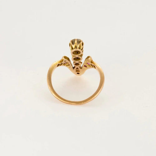 Bague 51 Bague aigrette en or jaune 14K avec diamants et rubis 58 Facettes LAV1715