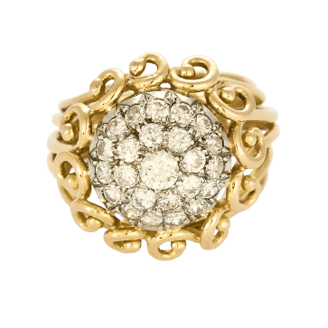 Bague 51 Bague dôme ajourée en or jaune et blanc 18K avec diamants 58 Facettes SEN2429X2