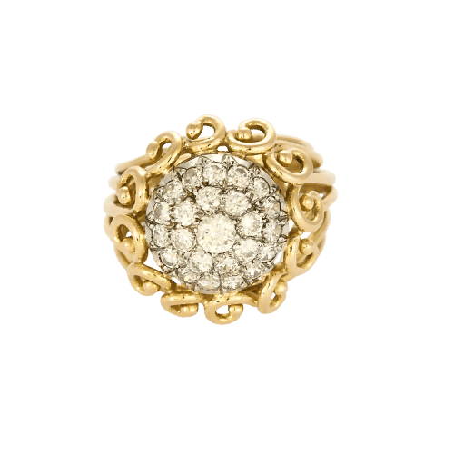 Bague 51 Bague dôme ajourée en or jaune et blanc 18K avec diamants 58 Facettes SEN2429X2