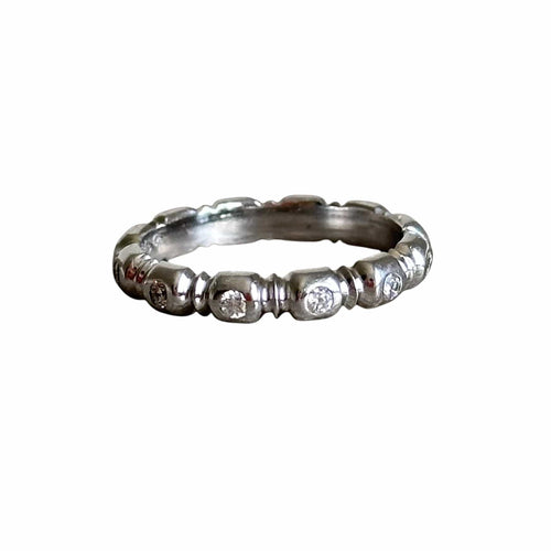 Bague 49 Alliance - Bague sertie de diamants en or blanc 58 Facettes 362