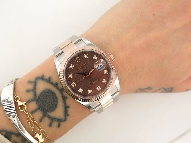 Montre Rolex Datejust 36 Lady Pearl - Montre en or rose 18k et acier avec diamants 58 Facettes 266682