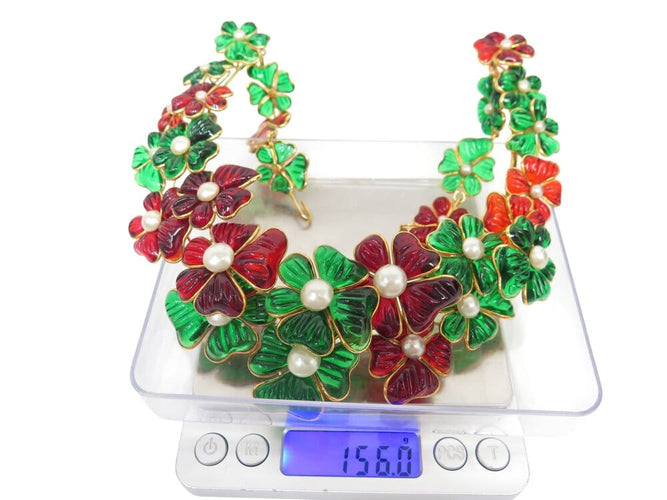 Boucles d'oreilles Augustine Paris par Gripoix - Parure collier et boucles d’oreilles camélia 58 Facettes 269071