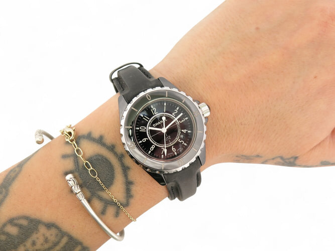 ceas CHANEL j12 h5695 quartz 33 mm ceramică & curea din piele 