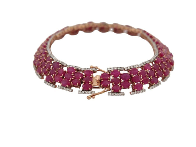 Bracelet Michael Christoff - Bracelet style tapis en or rose 14k rubis et diamants 58 Facettes 269285