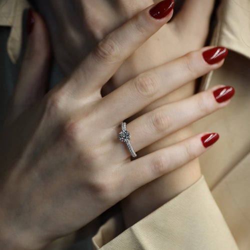 Bague 53 Solitaire - Bague en or gris 18k avec diamants, taille 53 58 Facettes FB11204 / FB11064