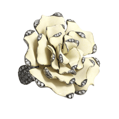 Bague 55 Lydia Courteille - Bague Fleur de Camélia en or noir et diamants 58 Facettes 61E00229