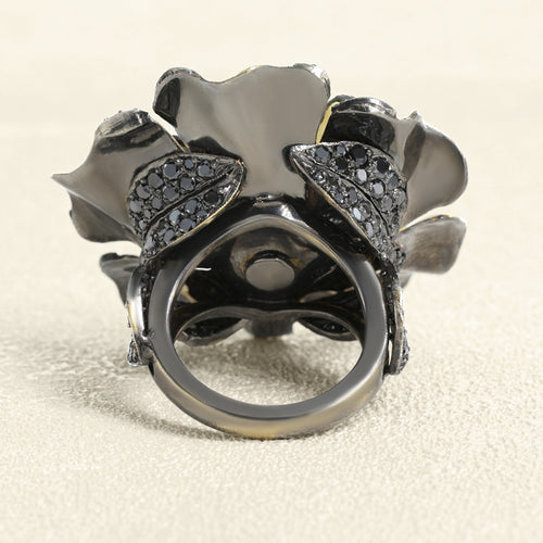 Bague 55 Lydia Courteille - Bague Fleur de Camélia en or noir et diamants noirs 58 Facettes 61E00229