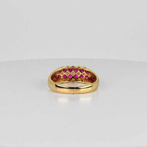 Bague 53 Bague vintage jonc en or jaune 18k avec rubis et diamants 58 Facettes 2511004