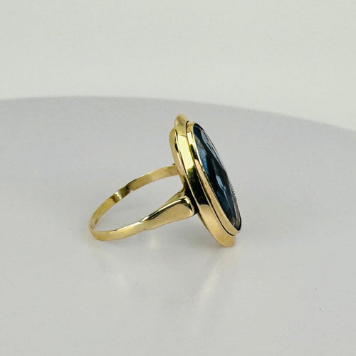 Bague 51 Bague vintage en or jaune 14 carats et topaze bleue 58 Facettes 2512021