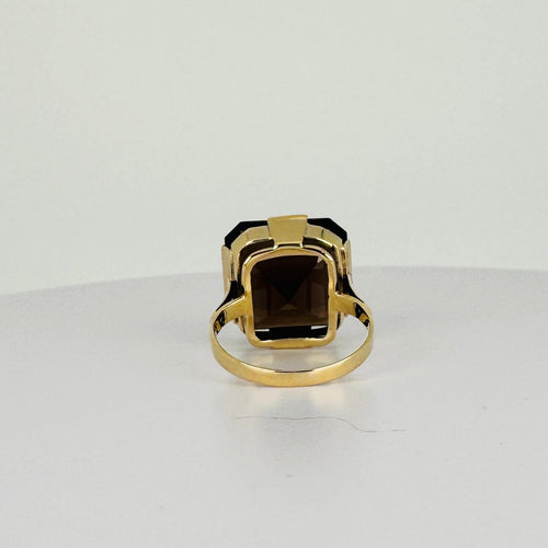 Bague 54 Bague vintage en or jaune 14k avec quartz fumé 58 Facettes 2512029