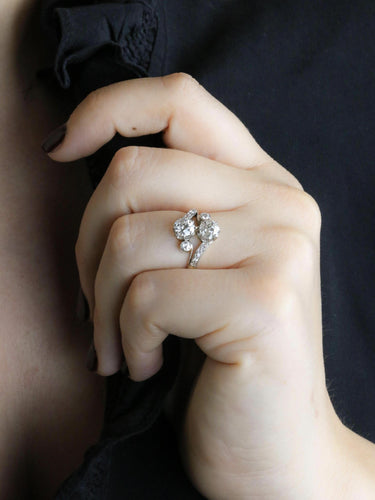 Bague 56 Belle Époque - Bague toi et moi en or 18k et platine, diamants 2 ct 58 Facettes 1200.5