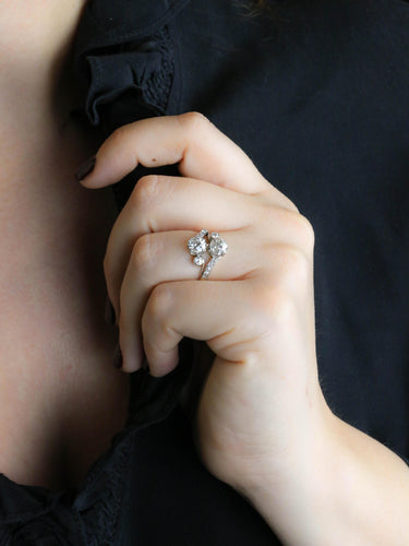 Bague 56 Belle Époque - Bague toi et moi en or 18k et platine, diamants 2 ct 58 Facettes 1200.5