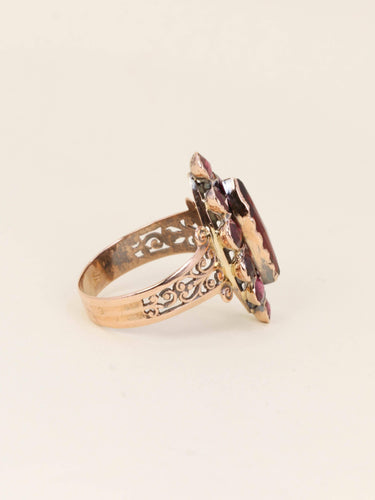 Bague 54 Bague marquise ancienne en or rose 18 carats et grenats 58 Facettes 1CA000/2