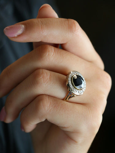 Bague 53 Bague vintage saphir entourage diamants 58 Facettes 1136.1