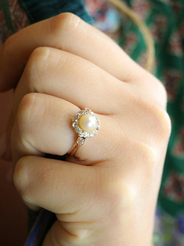 Bague 53 Bague marguerite en or rose avec perle et diamants 58 Facettes 1174.5
