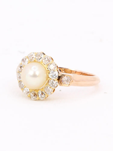 Bague 53 Bague marguerite en or rose avec perle et diamants 58 Facettes 1174.5