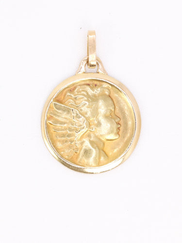 Pendentif Médaille religieuse ange en or jaune 18 carats 58 Facettes 1179.3