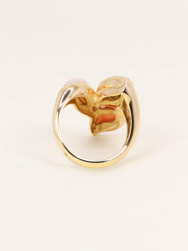 Bague 48 Bague en or jaune 18k au corail peau d’ange et diamants 58 Facettes 1211.5