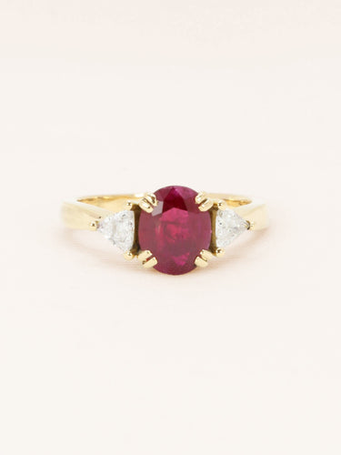 Bague 55 Bague trilogie or jaune rubis diamants trillion 58 Facettes 1109.4