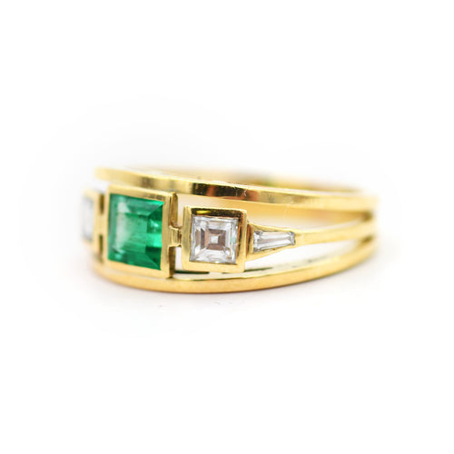Bague Bague bandeau en or jaune avec émeraude 0,7 ct et diamants 0,80 ct 58 Facettes 22310